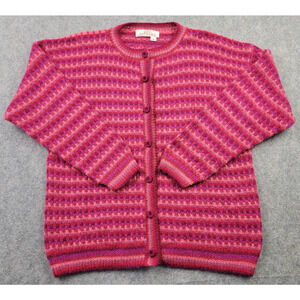 Fotrama Sweater Womens Medium Pink Red Purple Knit Cardigan 100% Alpaca